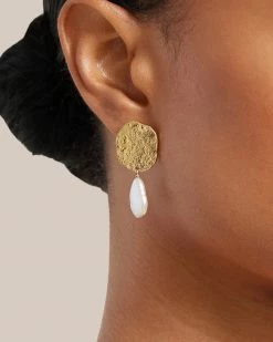 Gisel B Accessories 24K Gold Plated Pearl Pendant Earrings