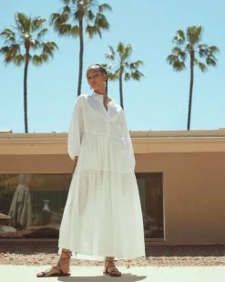 Fashion Apparels Delia Organic Cotton Poplin Tiered Maxi Dress