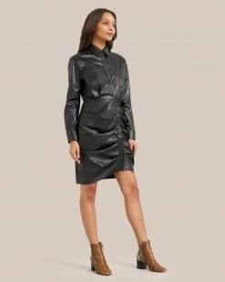 Current Air Jeanette Vegan Leather Button Front Dress Clothing