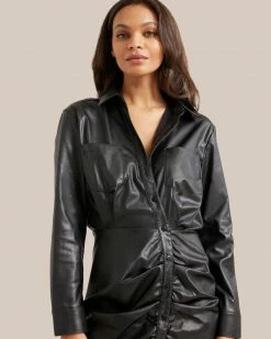 Current Air Jeanette Vegan Leather Button Front Dress Clothing