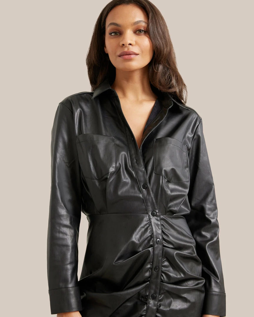 Current Air Jeanette Vegan Leather Button Front Dress Clothing