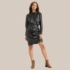 Current Air Jeanette Vegan Leather Button Front Dress Clothing