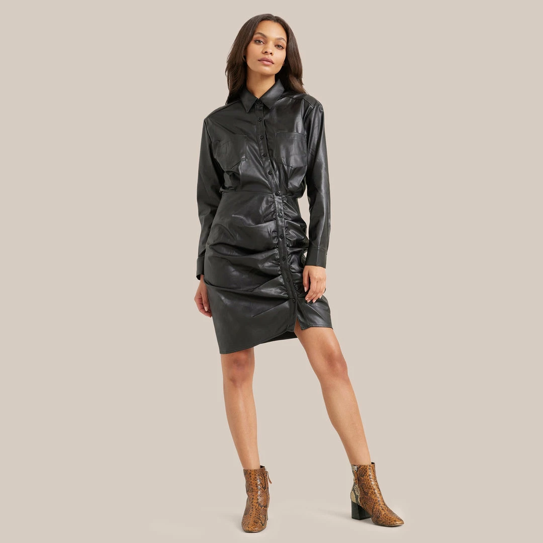 Current Air Jeanette Vegan Leather Button Front Dress Clothing