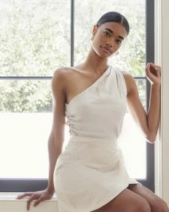 Hua Jia Laurie One-Shoulder Linen Blouse Celebrate