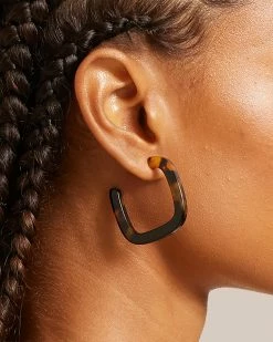Machete Accessories Acetate Square Midi Hoop Earrings