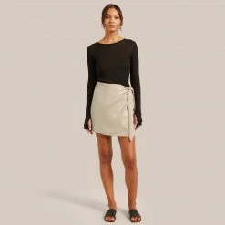 Hua Jia Celebrate Arabella Vegan Leather Wrap Mini Skirt