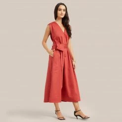 Fashion Apparels Claudette Tie Waist Cotton Dress Vacation