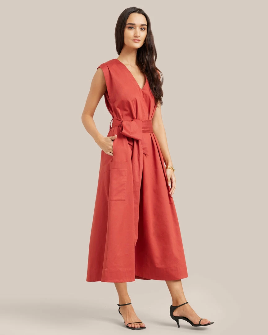 Fashion Apparels Claudette Tie Waist Cotton Dress Vacation