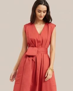 Fashion Apparels Claudette Tie Waist Cotton Dress Vacation