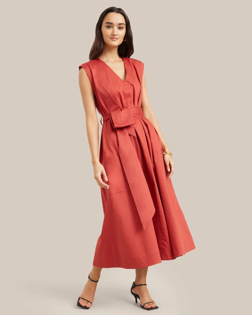 Fashion Apparels Claudette Tie Waist Cotton Dress Vacation