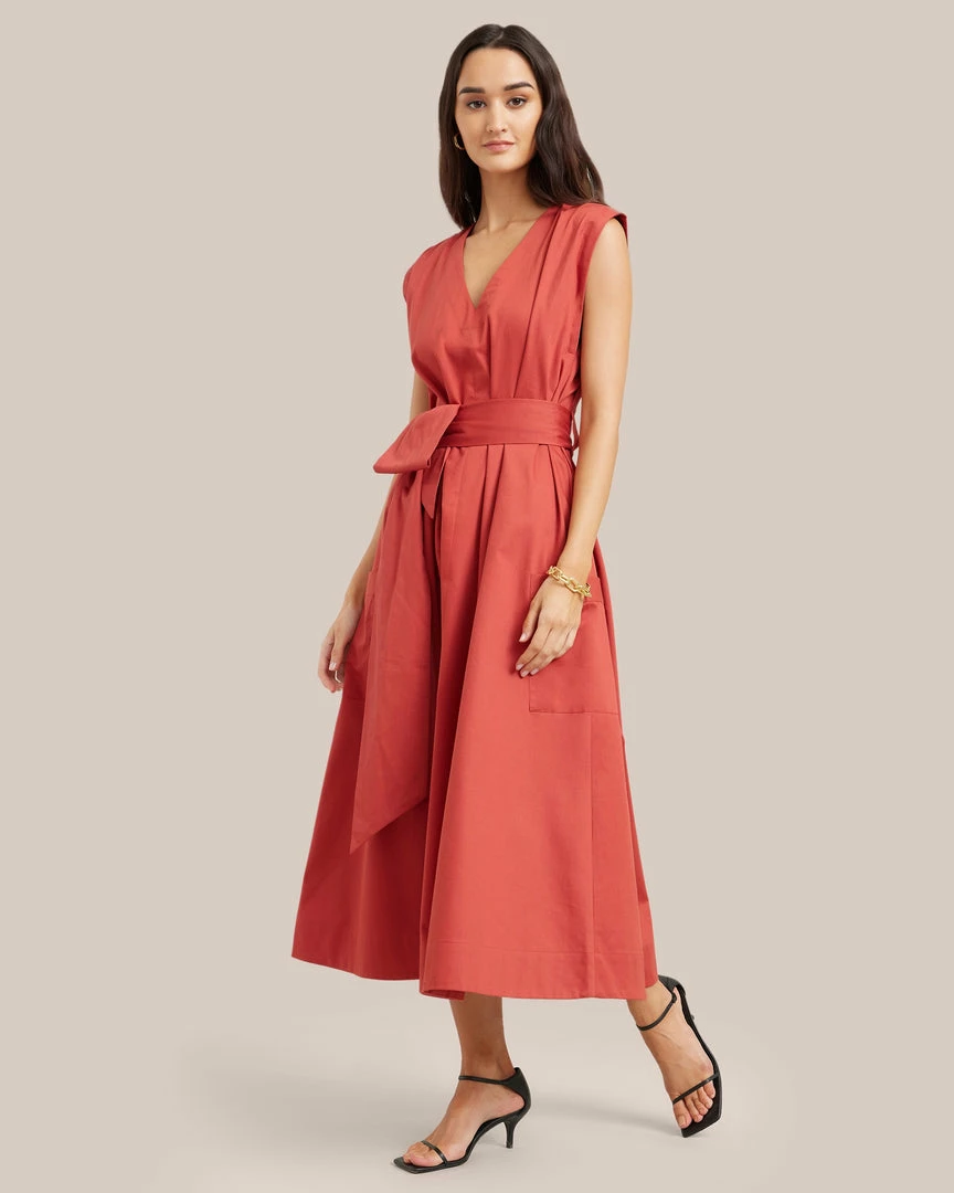 Fashion Apparels Claudette Tie Waist Cotton Dress Vacation