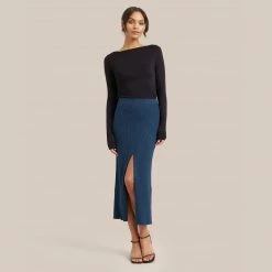 Hwa Fong Company Delaney Front Slit Knit Skirt