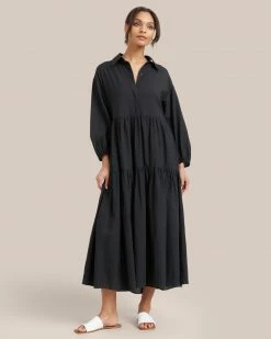 Fashion Apparels Delia Organic Cotton Poplin Tiered Maxi Dress