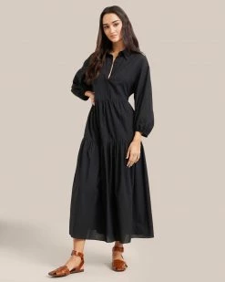 Fashion Apparels Delia Organic Cotton Poplin Tiered Maxi Dress