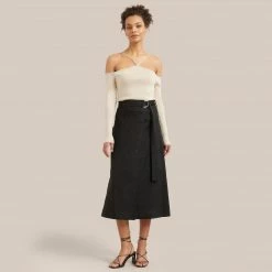 Hua Jia Clothing Devon Belted Wrap Linen Skirt