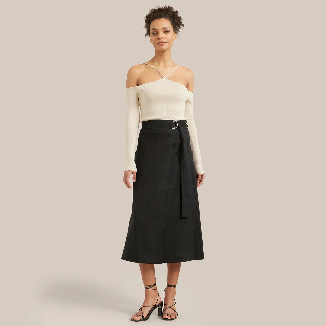 Hua Jia Clothing Devon Belted Wrap Linen Skirt