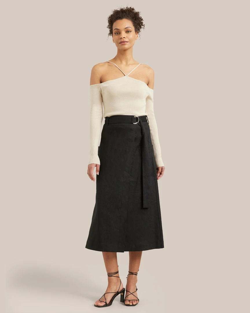 Hua Jia Clothing Devon Belted Wrap Linen Skirt