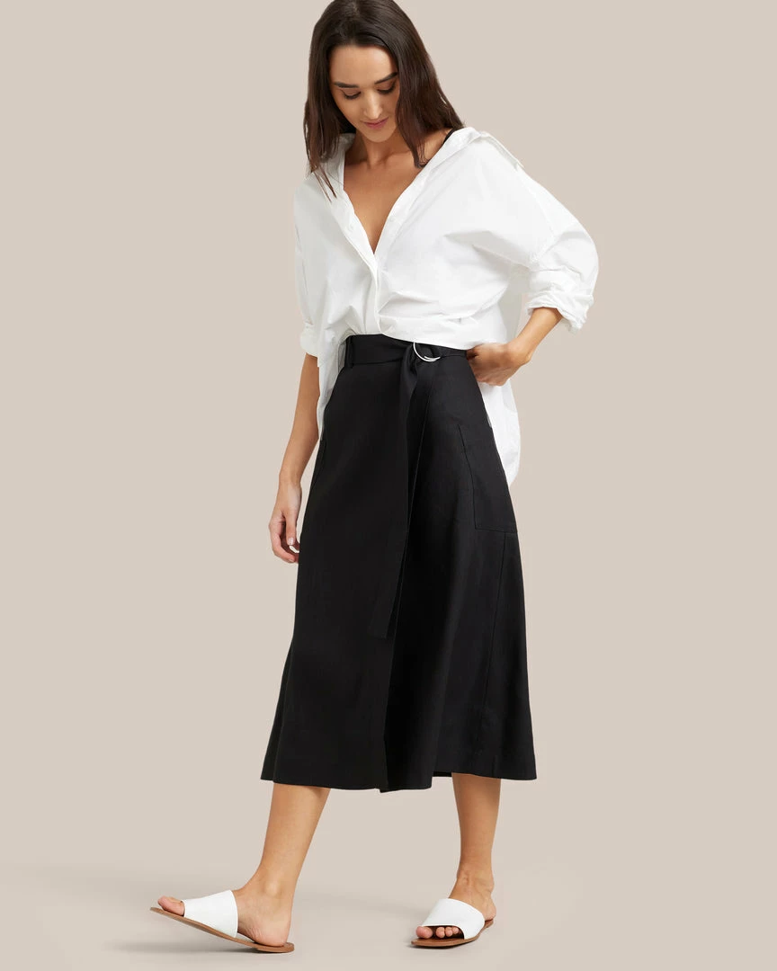 Hua Jia Clothing Devon Belted Wrap Linen Skirt
