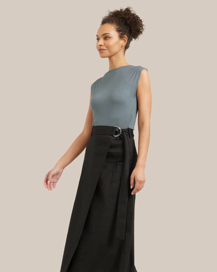 Hua Jia Clothing Devon Belted Wrap Linen Skirt