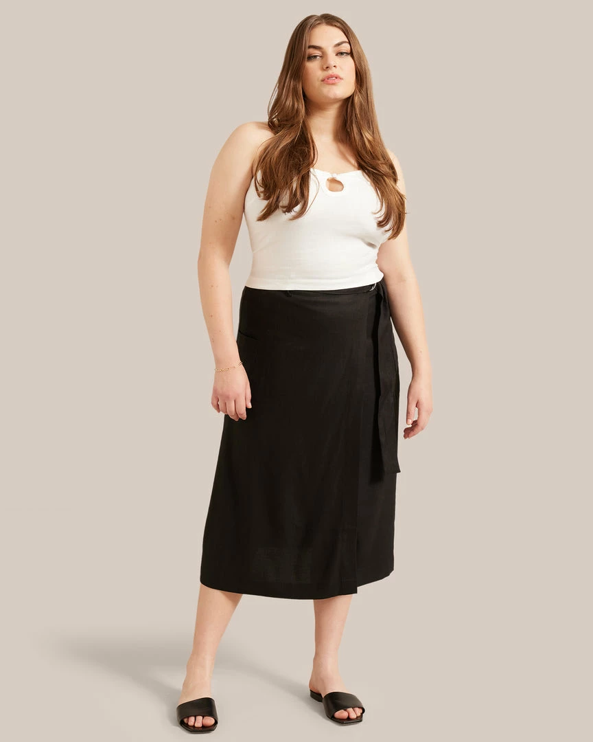 Hua Jia Clothing Devon Belted Wrap Linen Skirt