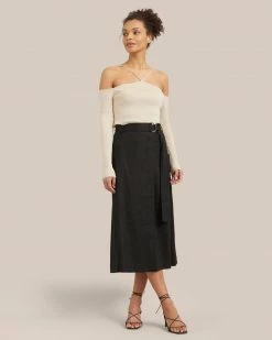 Hua Jia Clothing Devon Belted Wrap Linen Skirt