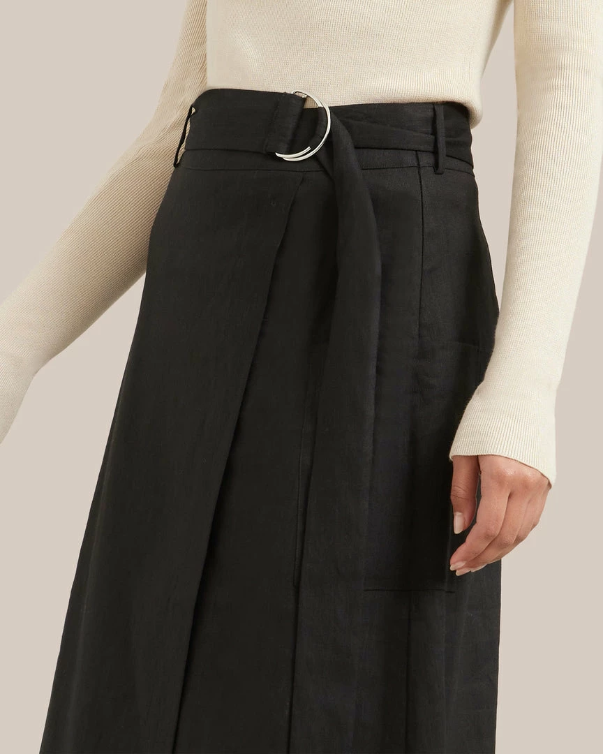 Hua Jia Clothing Devon Belted Wrap Linen Skirt
