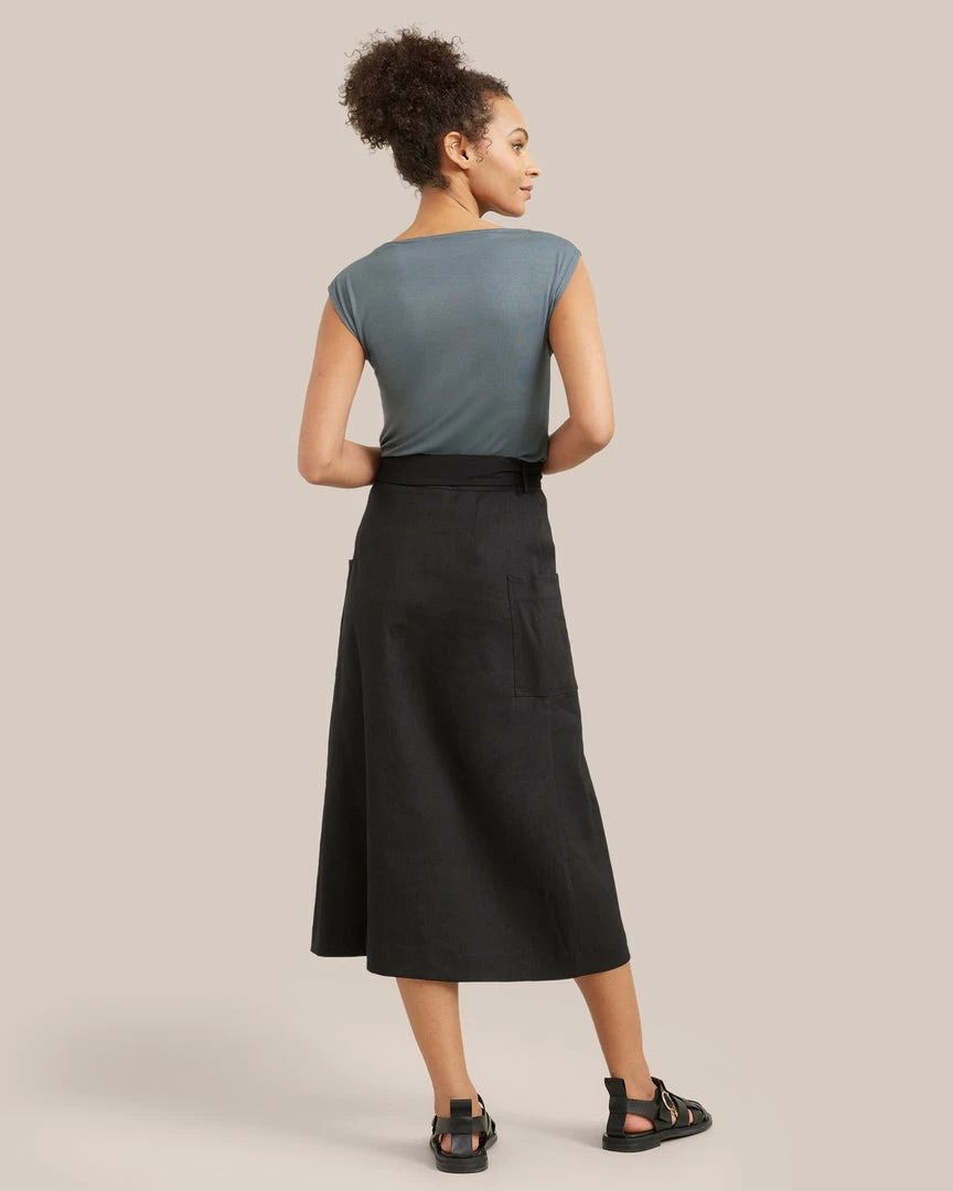 Hua Jia Clothing Devon Belted Wrap Linen Skirt