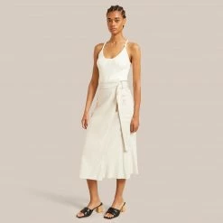 Hua Jia Clothing Devon Belted Wrap Linen Skirt