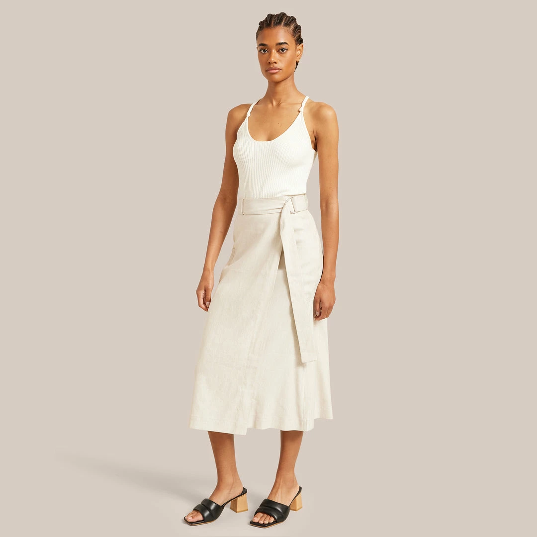Hua Jia Clothing Devon Belted Wrap Linen Skirt
