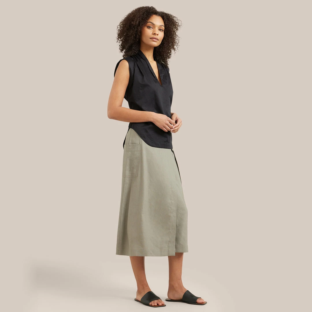 Hua Jia Clothing Devon Belted Wrap Linen Skirt