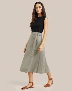 Hua Jia Clothing Devon Belted Wrap Linen Skirt