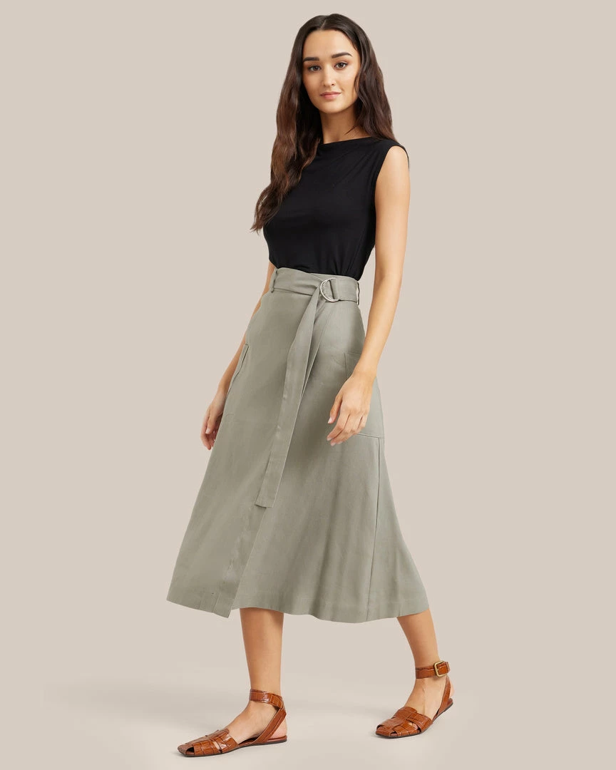 Hua Jia Clothing Devon Belted Wrap Linen Skirt
