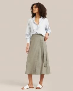Hua Jia Clothing Devon Belted Wrap Linen Skirt