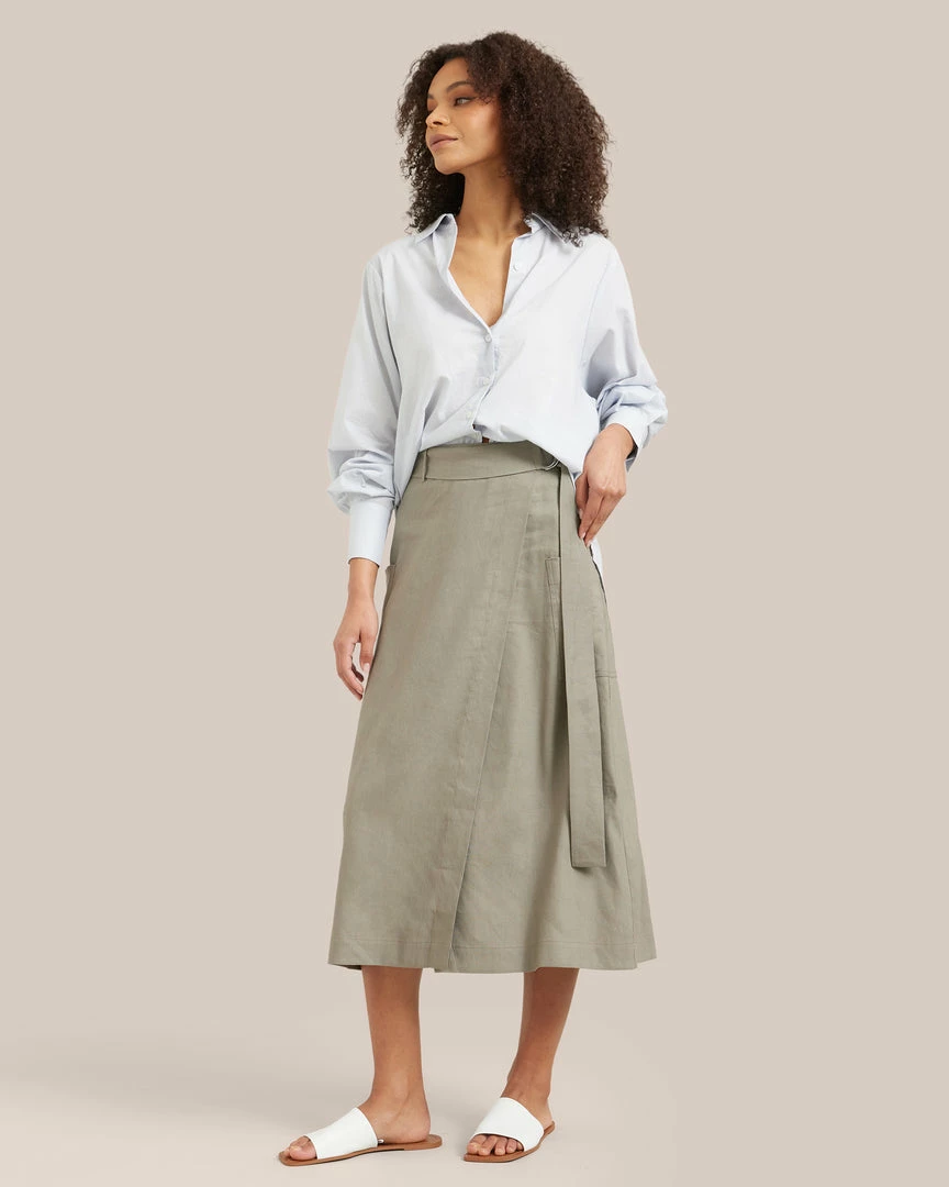 Hua Jia Clothing Devon Belted Wrap Linen Skirt