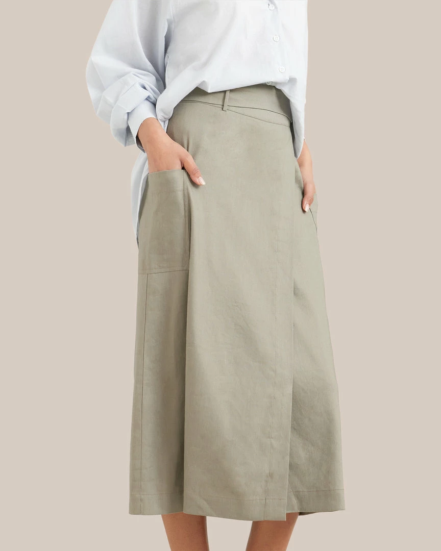 Hua Jia Clothing Devon Belted Wrap Linen Skirt