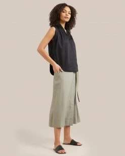 Hua Jia Clothing Devon Belted Wrap Linen Skirt