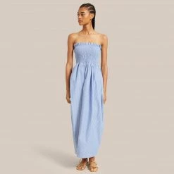Fashion Apparels Domi Smocked Strapless Maxi Dress Vacation