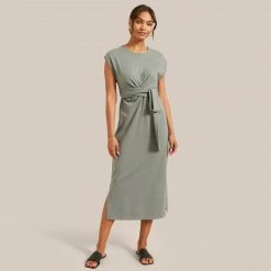 UBASE INTERNATIONAL, INC. Fei Organic Cotton Tie-Front Midi Dress Work