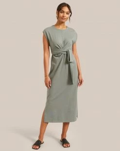 UBASE INTERNATIONAL, INC. Fei Organic Cotton Tie-Front Midi Dress Work