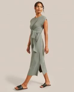 UBASE INTERNATIONAL, INC. Fei Organic Cotton Tie-Front Midi Dress Work