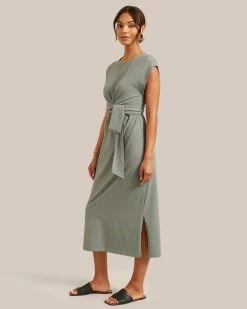 UBASE INTERNATIONAL, INC. Fei Organic Cotton Tie-Front Midi Dress Work