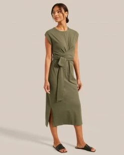 UBASE INTERNATIONAL, INC. Fei Organic Cotton Tie-Front Midi Dress Work