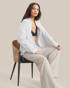 Fashion Apparels Work Kendall Oversized Striped Split-Back Shirt