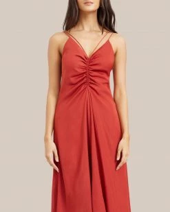 Hua Jia Celebrate Kerriann Ruched Front Satin Slip Dress
