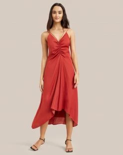 Hua Jia Celebrate Kerriann Ruched Front Satin Slip Dress