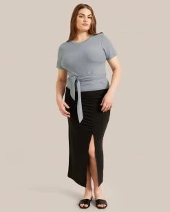 Hua Shang Group (H.K.) Ltd Kiki Ruched Side-Slit Midi Skirt Clothing