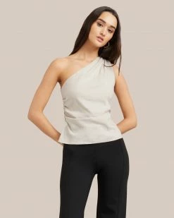 Hua Jia Laurie One-Shoulder Linen Blouse Celebrate