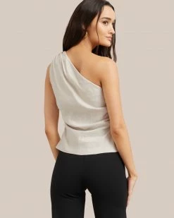 Hua Jia Laurie One-Shoulder Linen Blouse Celebrate