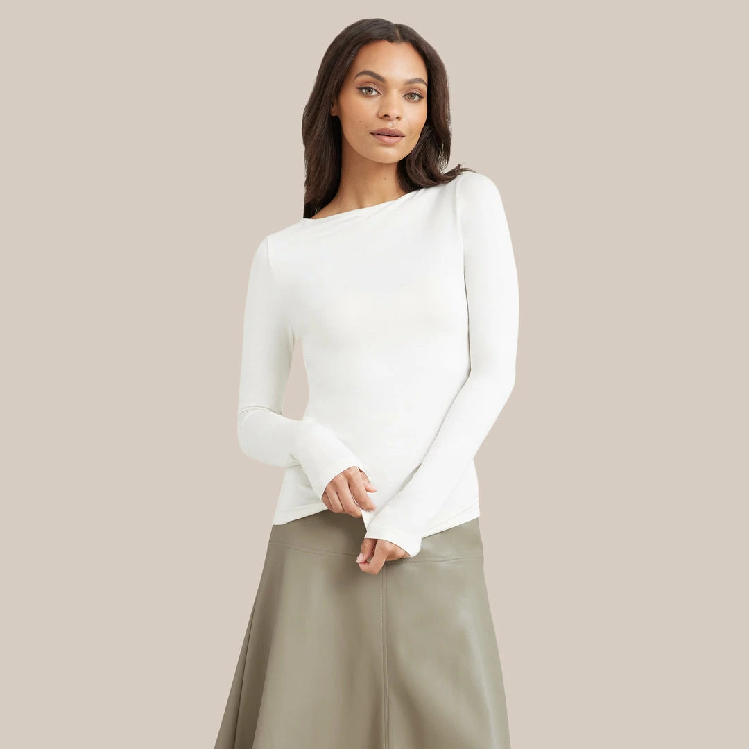 UBASE INTERNATIONAL, INC. Lounge Layla Slit-Neck Long-Sleeve Tee