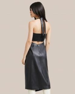 Hua Jia Lenu Vegan Leather Square-Neck Halter Dress Celebrate